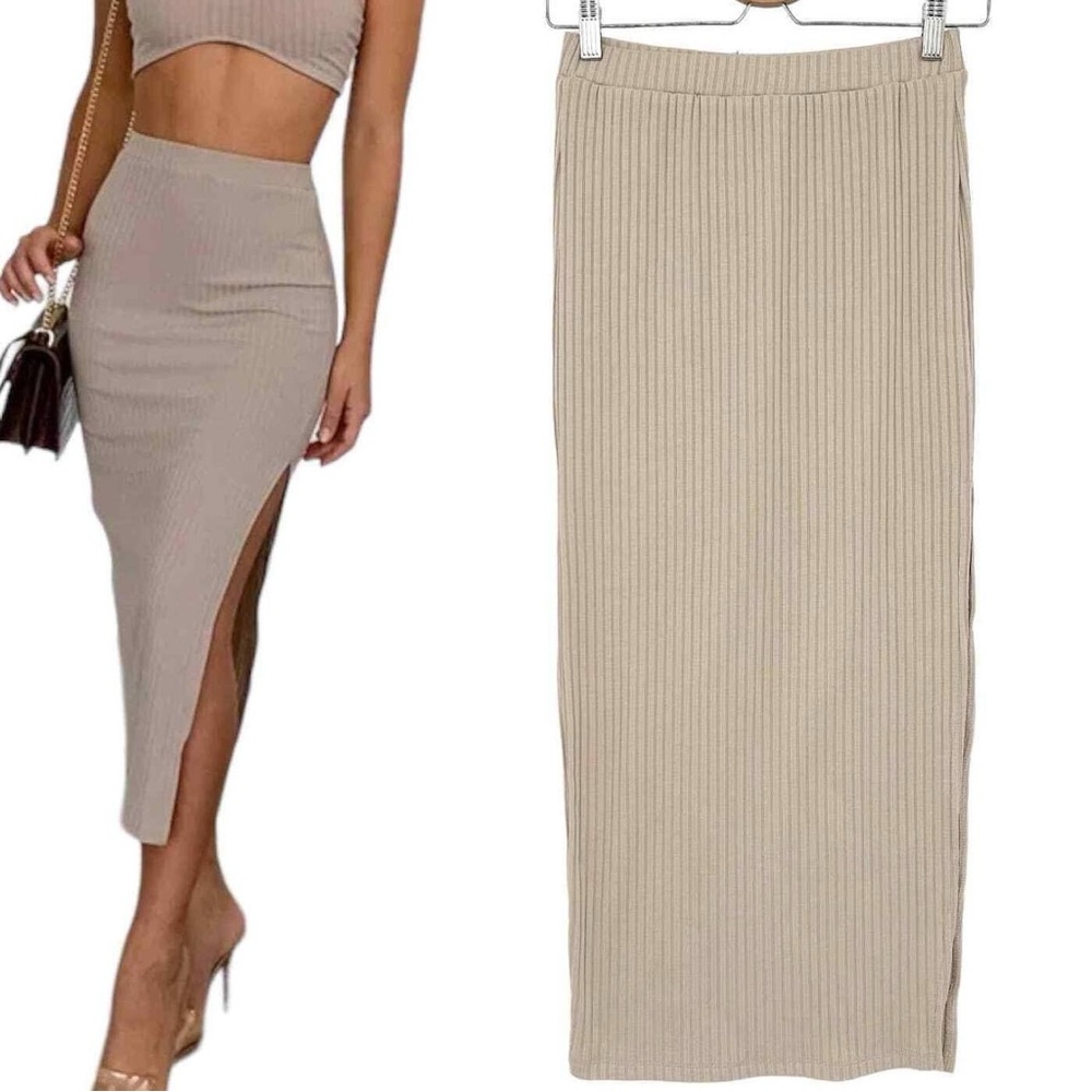 Princess Polly Midi Ribbed Skirt and Cardigan set